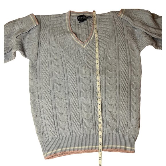 Vintage IZOD Club Cable Knit Sweater Light Blue Preppy Classic Tennis Style M - Picture 8 of 8